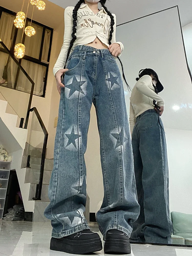 American Retro Star Pattern Jeans Pants Women Fashion High Waist Straight Demin Trouser Y2k Design Wide Leg Baggy Pant Harajuku
American Retro Star Pattern Jeans Pants Women Fashion High Waist Straight Demin Trouser Y2k Design Wide Leg Baggy Pant Harajuku