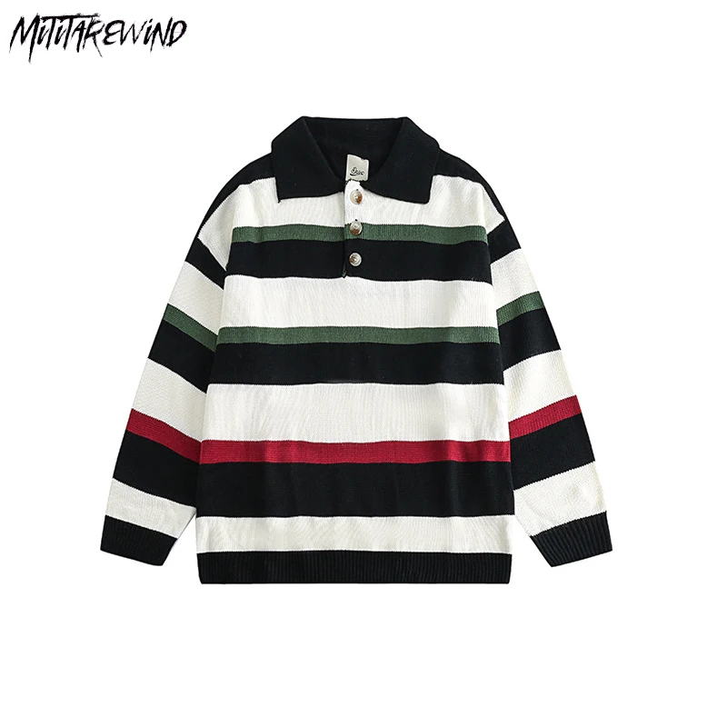 Japanese Stripe Casual Cotton Polo Sweater Couple Knitted Long Sleeve Turn Down Collar Korean Knitwear Streetwear Pullover Tops
Japanese Stripe Casual Cotton Polo Sweater Couple Knitted Long Sleeve Turn Down Collar Korean Knitwear Streetwear Pullover Tops