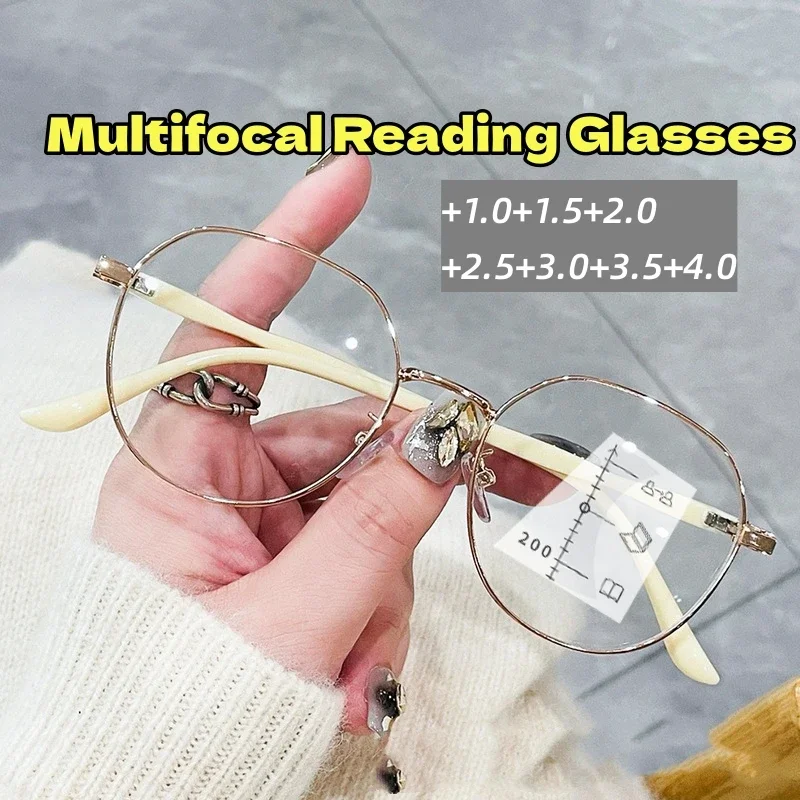 

New Style Multifocal Reading Glasses Women Round Frame Near and Far Eyeglasses Men Ladies Luxury Vintage Diopter Presbyopia