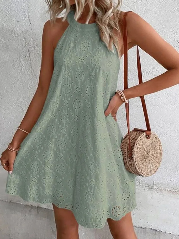 Loungewear Party Dress 2023 Loose Waist Women Summer Sleeveless O-Neck Simple Mini Dress Hollow Out Fashion Streetwear Vestidos
Loungewear Party Dress 2023 Loose Waist Women Summer Sleeveless O-Neck Simple Mini Dress Hollow Out Fashion Streetwear Vestidos