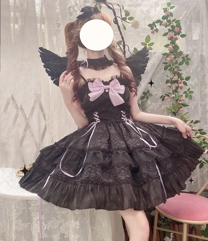 

Witch Girl Magic Transformation Dress White Angel Demon Black Lace Up Bow Unifrom Lolita Devil Angel Cosplay Halloween Costumes