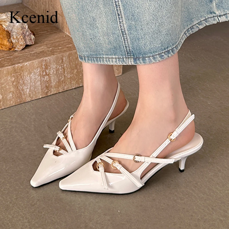 

Kcenid Fashion Elegant Hollow Summer Pointed Toe Stiletto Heels Women Sandals Narrow Band Summer Slingbacks Pumps Women Shoes