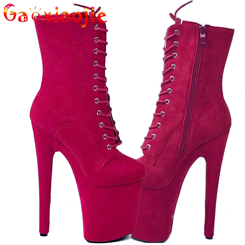 

New Stripper Sexy Combat Fetish 8 Inch High Heels Platform Ankle Boots Women Gothic Shoes 20CM Mixed Colors Pole Dancing Strappy