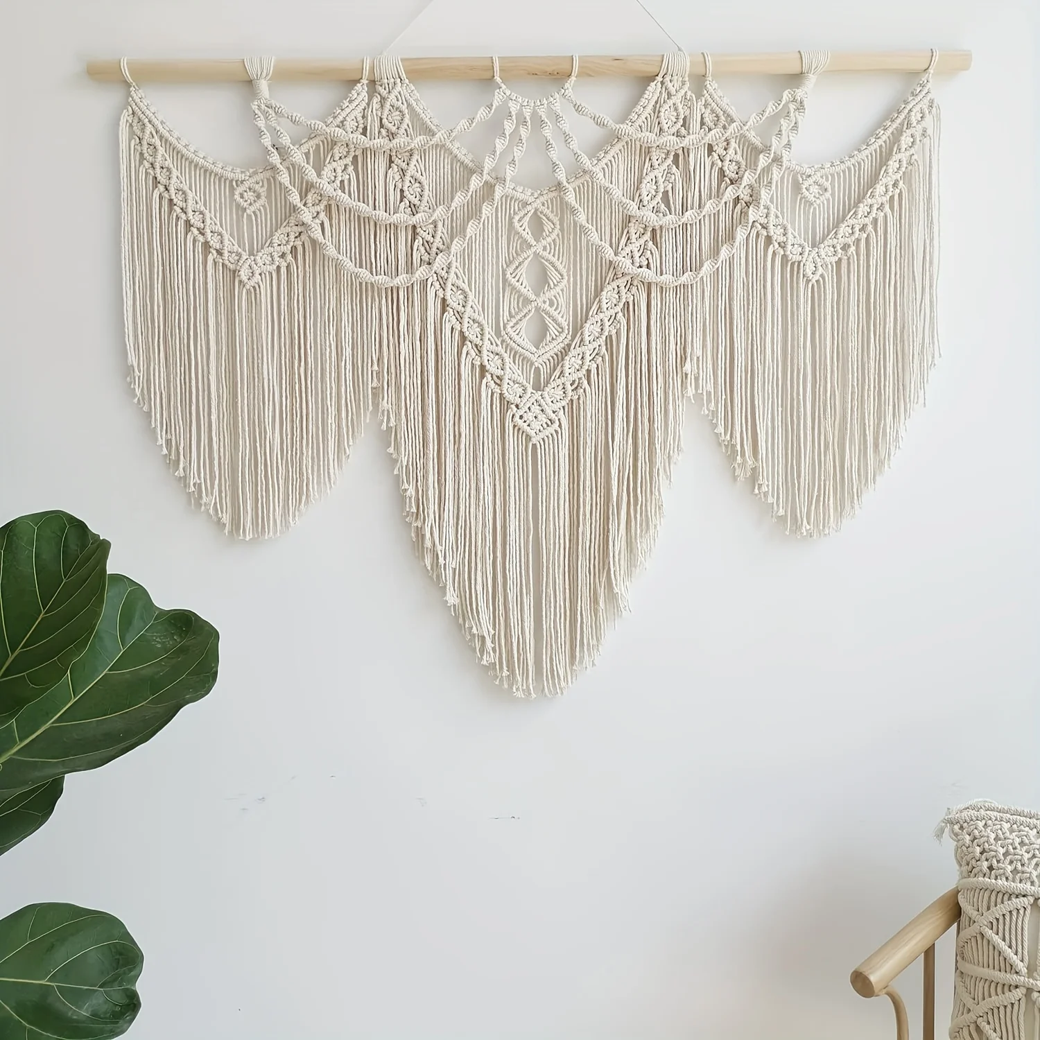 Large Handmade Geometric Macrame Wall Hanging - Horizontal Bohemian Art 5 S39f51eaaf2c64956907fed0728dcd5f9y