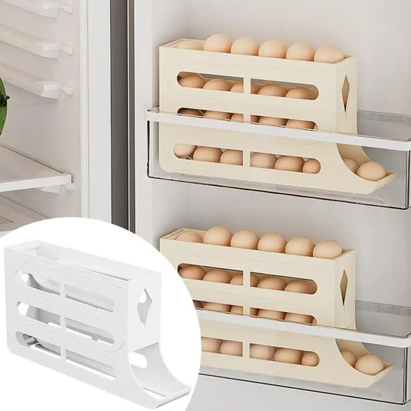 

4 Tiers Egg Holder for Fridge Refrigerator Rolling EggEgg Storage Organizer Refrigerator Side Door Egg Holder with Timer