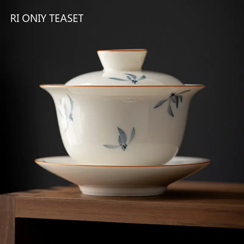 

Китайская ручная роспись, керамическая чайная чашка, чайная чашка для путешествий, портативная фарфоровая чайная чаша Gaiwan ручной работы с блюдцем, домашний чайный набор