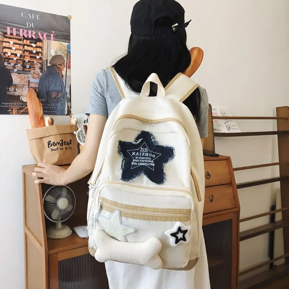 

Милый женский рюкзак со звездами Y2K, вместительный джинсовый дорожный рюкзак, износостойкий легкий школьный портфель для студентов
