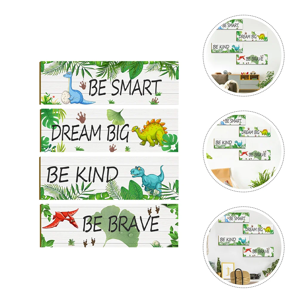 

4 Pcs Signs Inspirational Dinosaur Wall Decors Nursery Decoration Home Wooden Bedroom Decorations