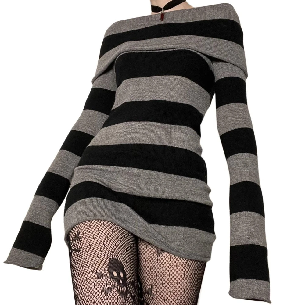 Women Y2K Grunge Vintage Goth Kawaii Striped Boat-Neck Long Sleeve Short Mini Bodycon Wrapped Hip Party Pencil Dress
Women Y2K Grunge Vintage Goth Kawaii Striped Boat-Neck Long Sleeve Short Mini Bodycon Wrapped Hip Party Pencil Dress