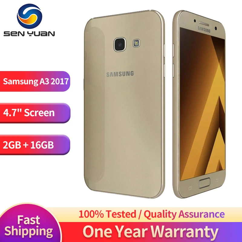 

Original Samsung Galaxy A3 2017 A320F 4G LTE Mobile Phone 4.7" RAM 2GB ROM 16GB 13MP+8MP CellPhone Octa Core Android SmartPhone