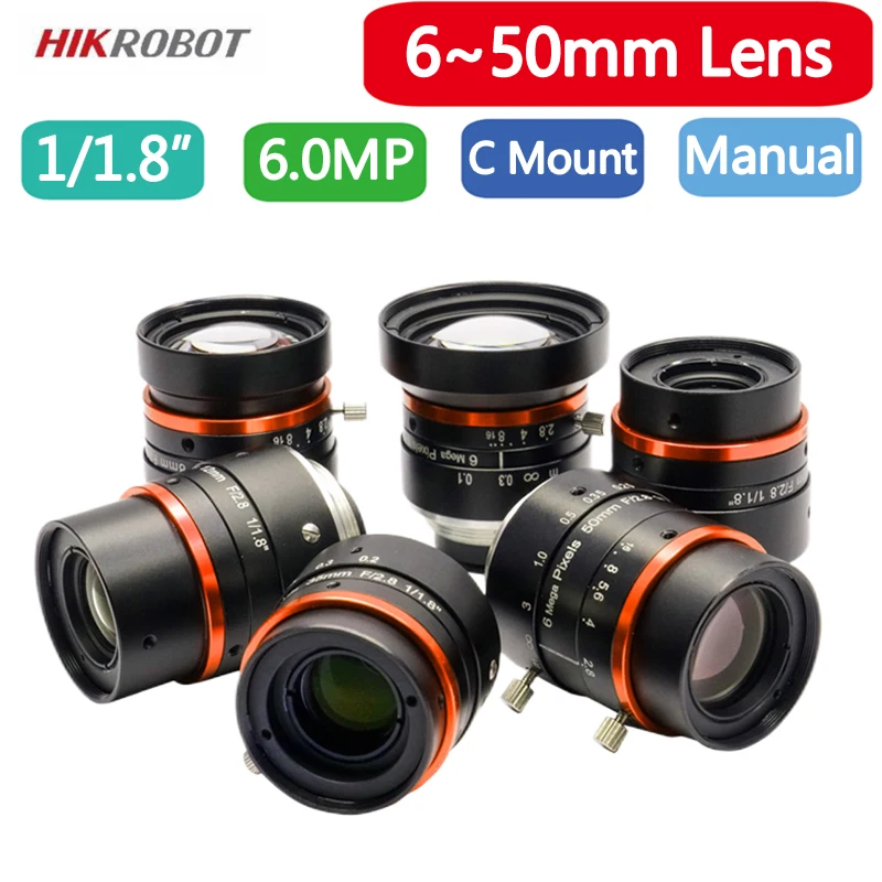 

HikRobot F2.8 1/1.8" 6MP Machine Vision Fixed Focal Lens C-Mount 6mm 8mm 12mm 16mm 25mm 30mm 40mm 50mm Manual Iris