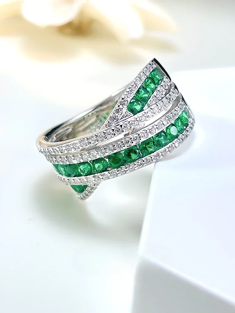 

Модное и роскошное кольцо-бабушка с зеленым бриллиантом, серебряное кольцо с бриллиантами из высокоуглеродистого бриллианта, свадебные украшения