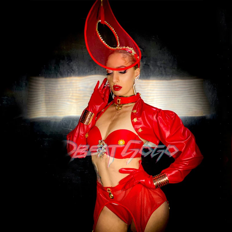

Красный женский танцевальный костюм, танцевальный костюм в стиле ГОГО, одежда для бара, ночного клуба, диджея, сценического выступления, танцевальная одежда для женщин XS7059