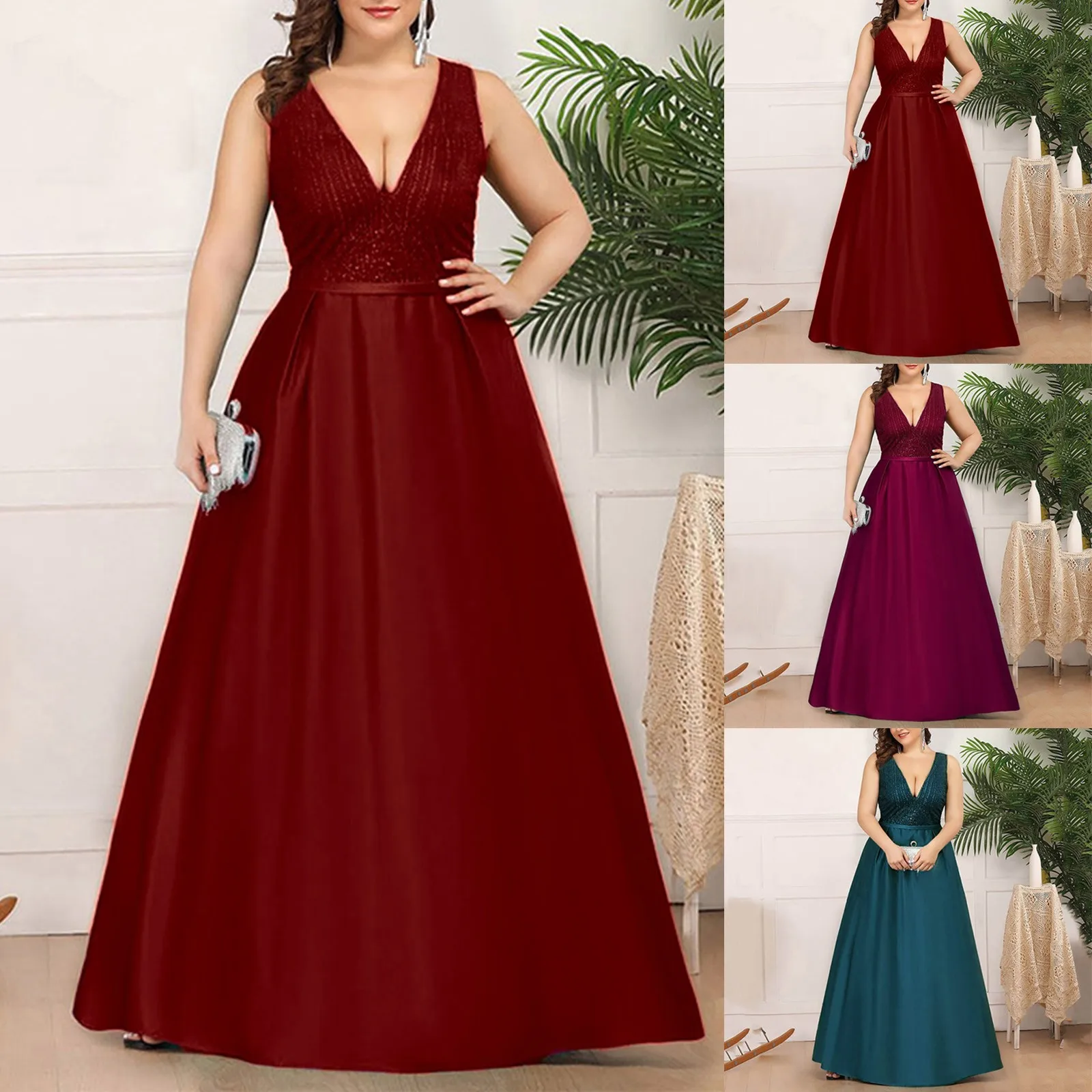 Wedding Dresses for Bride Sleevelss New Banquet Wedding Dress For Ladies Solid Color Sequined Formal Dress Sexy Deep V Wine Robe
Wedding Dresses for Bride Sleevelss New Banquet Wedding Dress For Ladies Solid Color Sequined Formal Dress Sexy Deep V Wine Robe