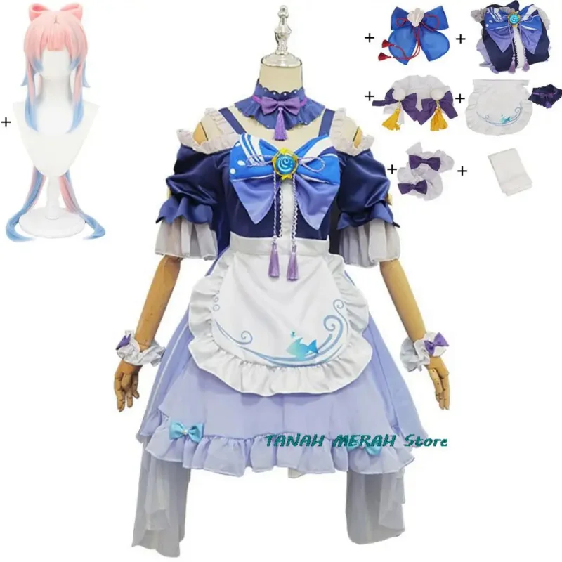 

Sangonomiya Kokomi Cosplay Costume Anime Game Genshin Impact Inazuma Watatsumi Island Halloween Sexy Woman Maid Uniform Wig