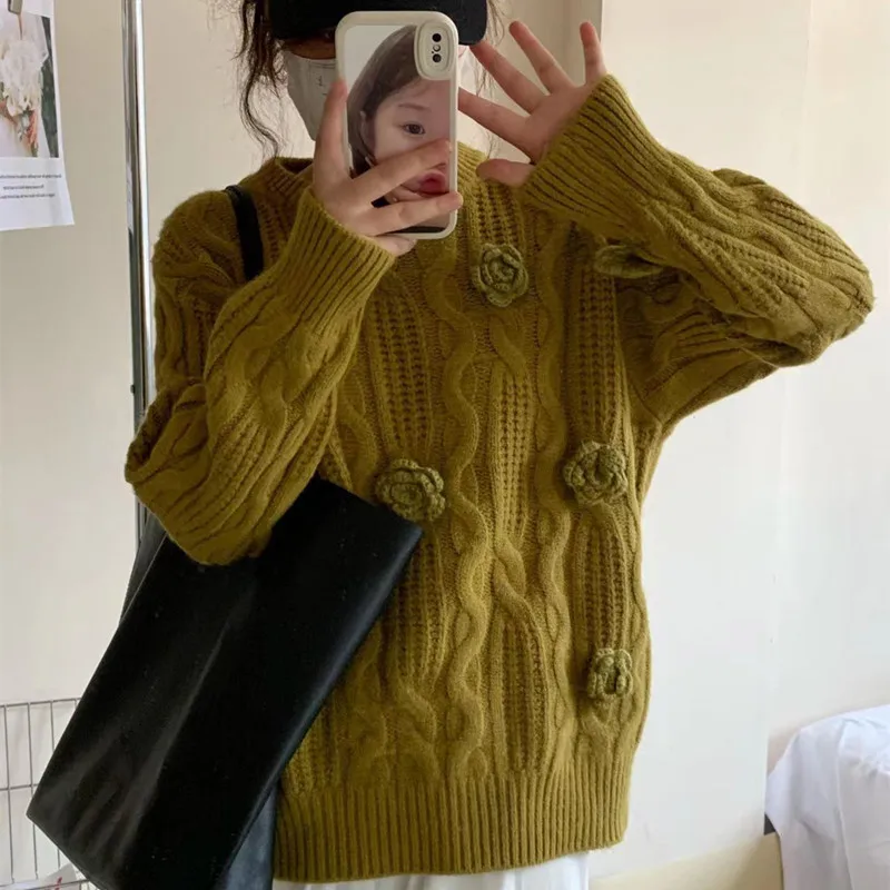 Korea Stylish Winter Women's Sweater Solid Color Embroidery Floral Crochet Knitting Original Design Autumn Female Pullover C5491 
Korea Stylish Winter Women's Sweater Solid Color Embroidery Floral Crochet Knitting Original Design Autumn Female Pullover C5491
