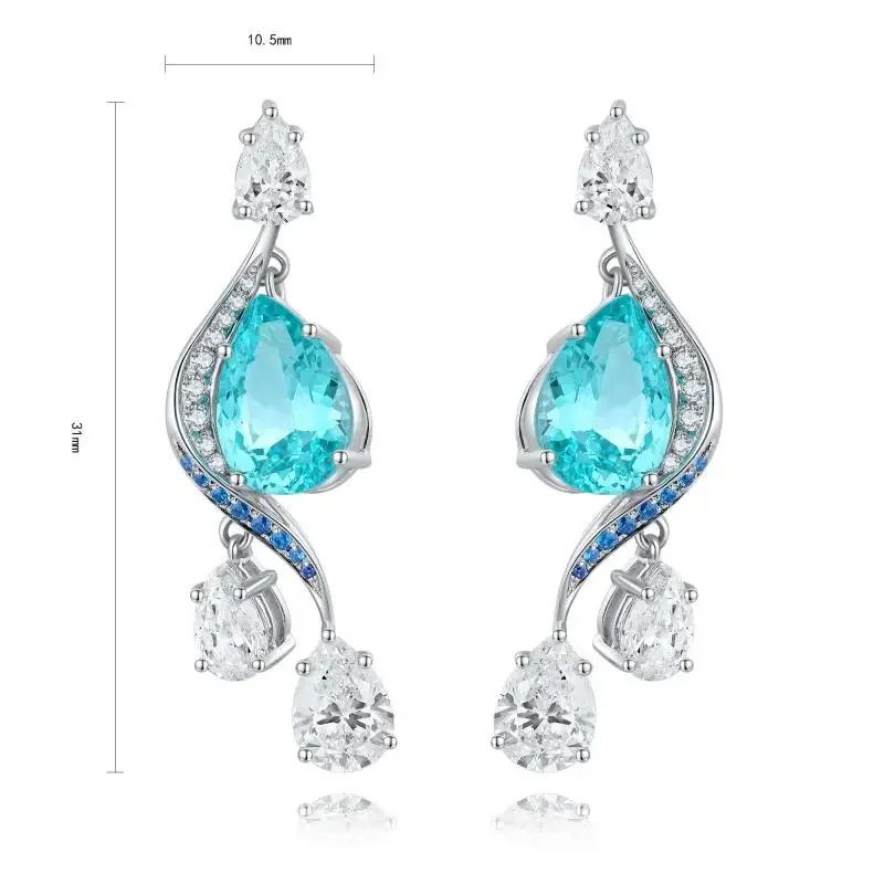 

RUIF 2024 New Popular Pear Shape S925 Silver 6.23ct Lab Grown Paraiba Sapphire Earrings Wedding Party