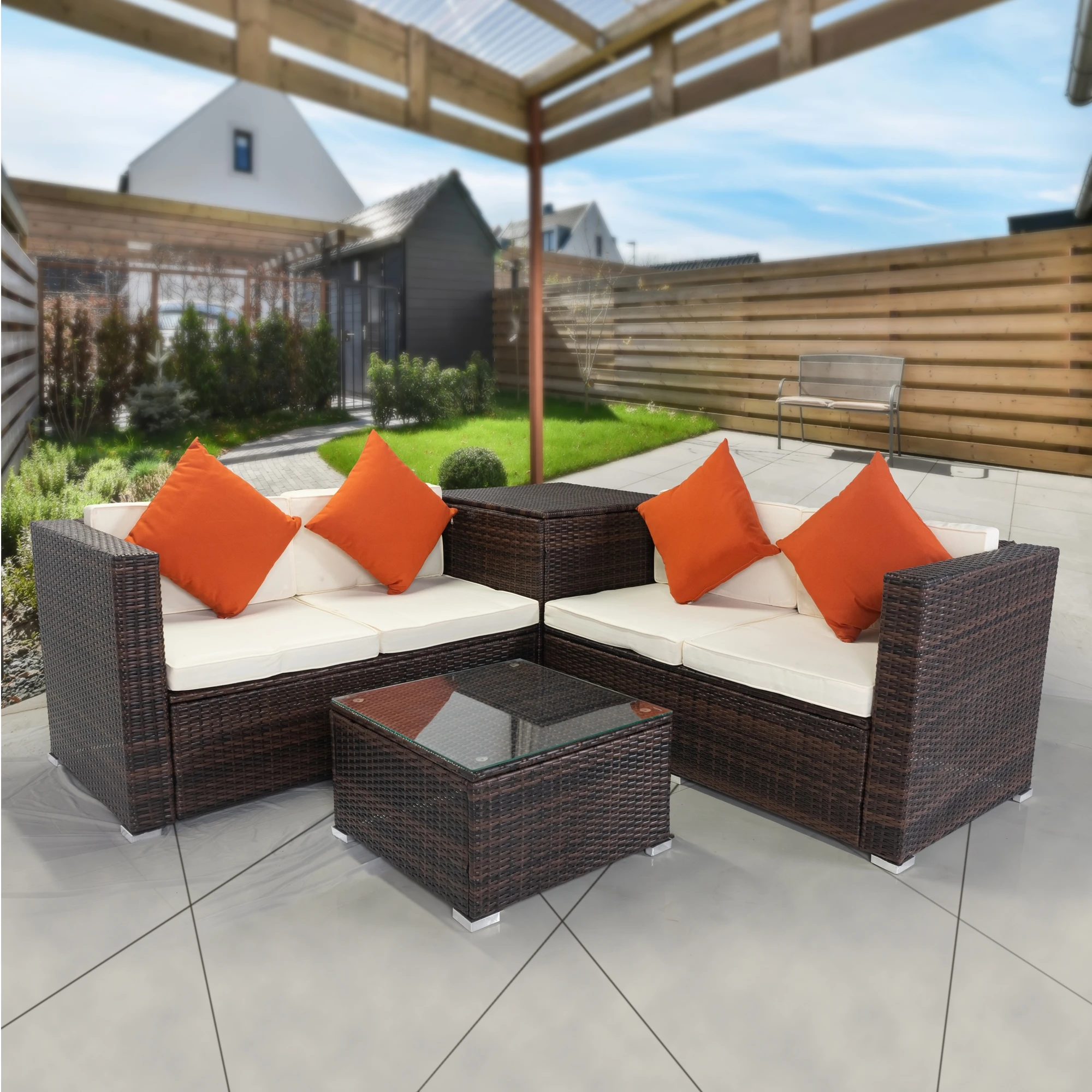 4 Pieces Patio Sectional Wicker Rattan Outdoor Furniture Sofa Set With Storage Box
4 Pieces Patio Sectional Wicker Rattan Outdoor Furniture Sofa Set With Storage Box