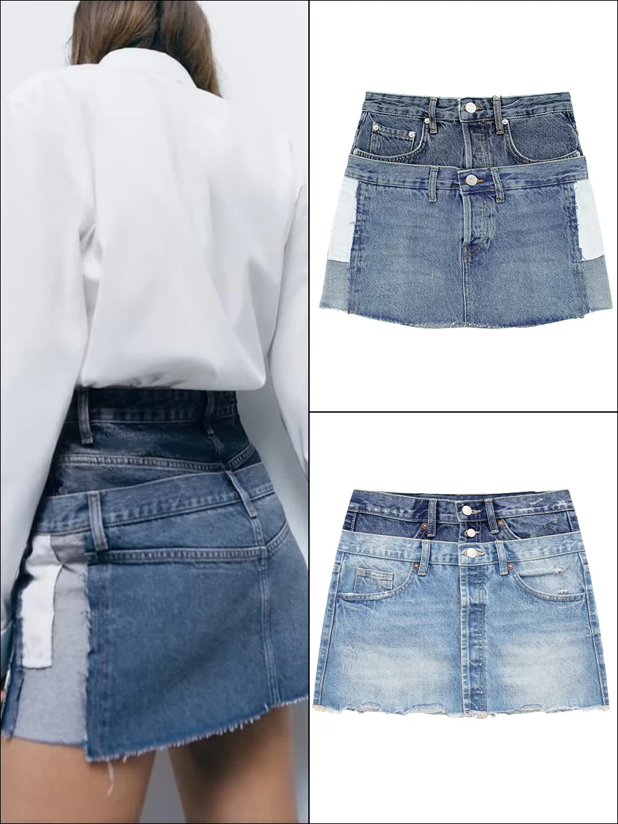 Fake Two Pieces Patchwork Denim Skirt Women 2023 Summer New Pocket Zipper Mini High Waist A-line Short Skirts Streetwear Fashion
Fake Two Pieces Patchwork Denim Skirt Women 2023 Summer New Pocket Zipper Mini High Waist A-line Short Skirts Streetwear Fashion