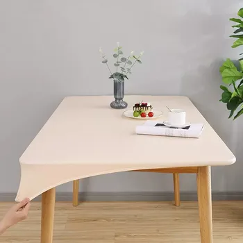 단색 PU 가죽 테이블 커버, 고정 가능한 탄성 식탁보, 방수 원형 사각형 테이블 천, 맞춤형 테이블 보호대