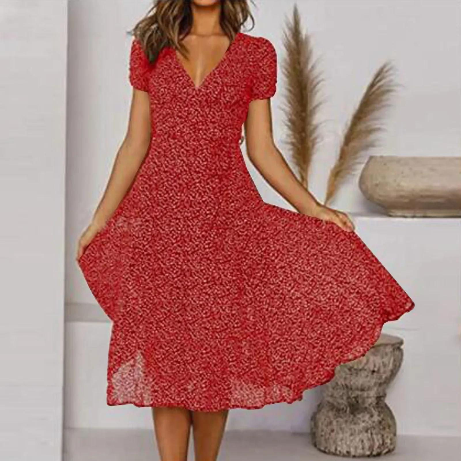 Spring/summer 2023 cross-border womens eaby Amazon short-sleeved V-neck sexy floral print dot dress gray22
Spring/summer 2023 cross-border womens eaby Amazon short-sleeved V-neck sexy floral print dot dress gray22