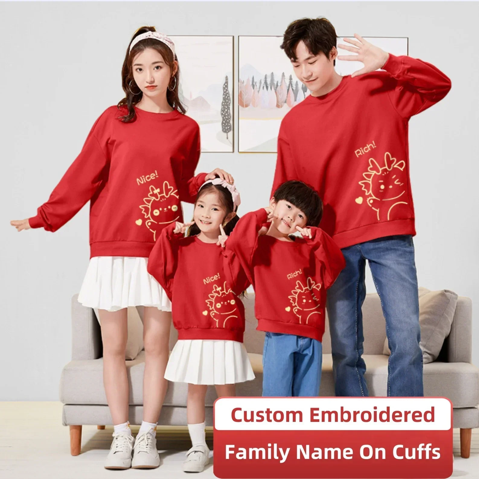 Custom Embroidery Name Logo Lovers Sweatshirts Chinese Nianlong Warm Sweatshirt Family Quality Baby Tops Parenting Pullover Gift
Custom Embroidery Name Logo Lovers Sweatshirts Chinese Nianlong Warm Sweatshirt Family Quality Baby Tops Parenting Pullover Gift