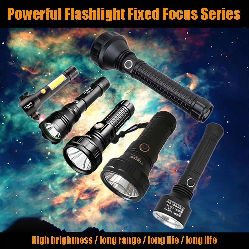

High Power Led Flashlights Lantern Torch Camping Powerful Torch Rechargeable Waterproof Fire Patrol Long Range Outdoor Light