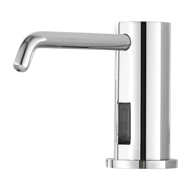 Automatic foam in washbasin of washroom with faucet-type induction soap dispenser on countertop.
Automatic foam in washbasin of washroom with faucet-type induction soap dispenser on countertop.