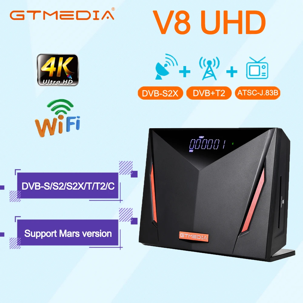 

GTMEDIA V8 UHD Satellite Receiver DVB-S/S2/S2X,DVB+T/T2/ISDB-T/Cable 4K HD H.265 Built-in 2.4G WIFI Full PowerVu TV Receivers
