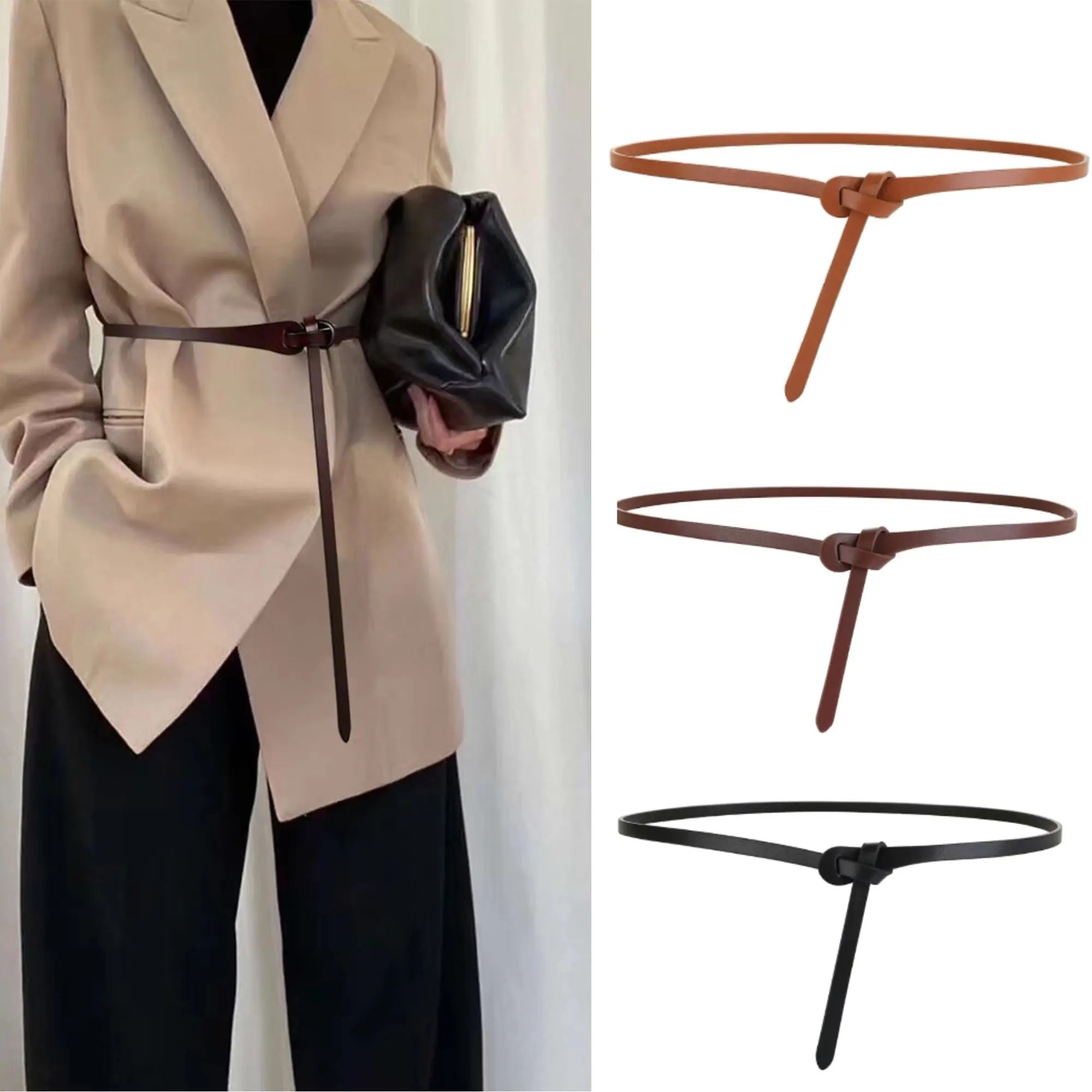 

Vintage Knotted Thin Belt Elegant Simple Casual Dress Belt Classic Sweater Shirt Waistband Accessories For Women