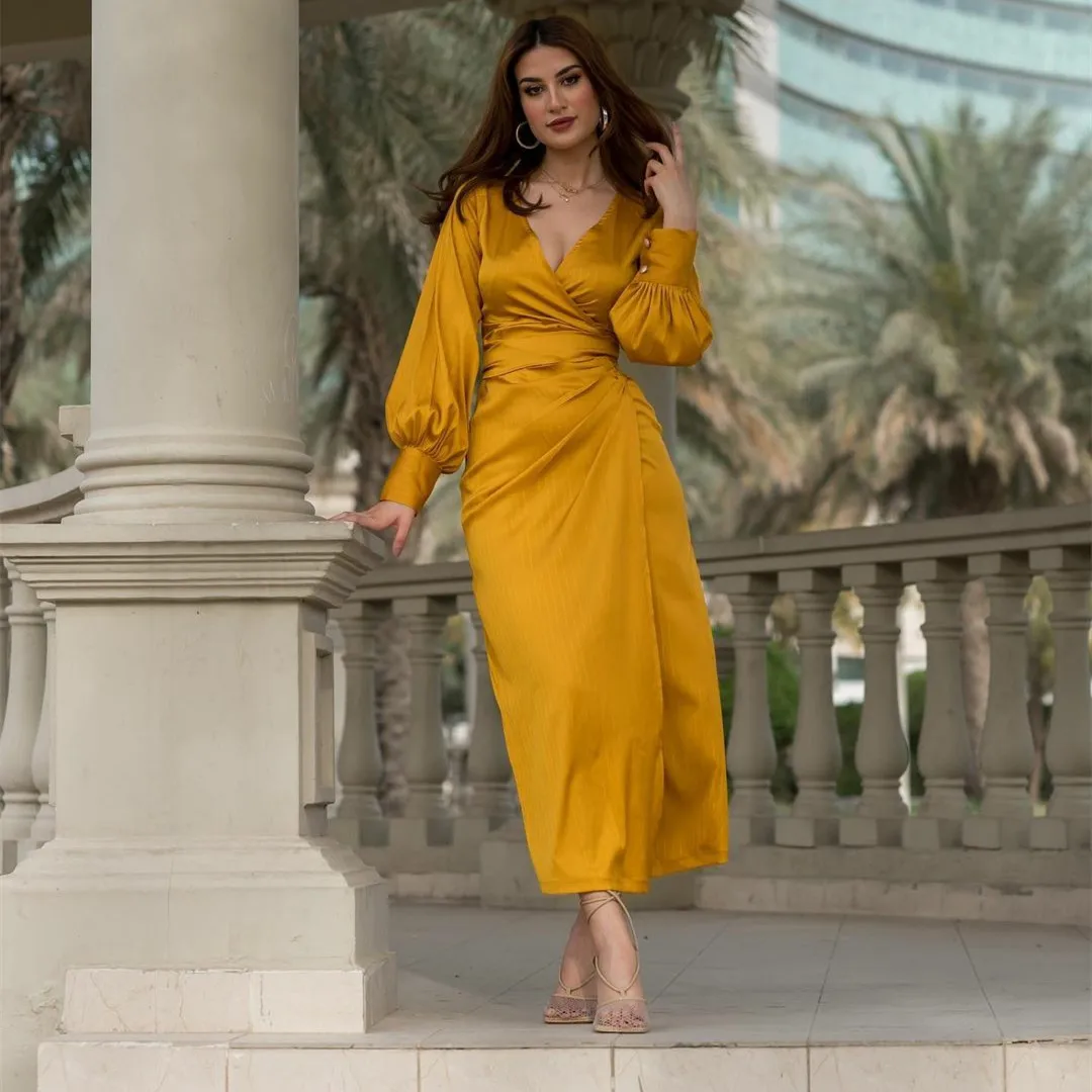 Elegant Long Sleeve Satin Evening Dresses With Pleats Sheath Ankle Length Zipper Robe De Mariée Party Gown For Women
Elegant Long Sleeve Satin Evening Dresses With Pleats Sheath Ankle Length Zipper Robe De Mariée Party Gown For Women