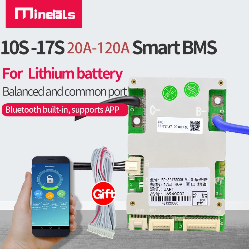

SMART BMS 10S-17S 11S 12S 13S 14S 15S 16S 36V 48V 20A 30A 40A 50A 60A 80A 120A Li ion LiFePo4 Built-in bluetooth lithium battery