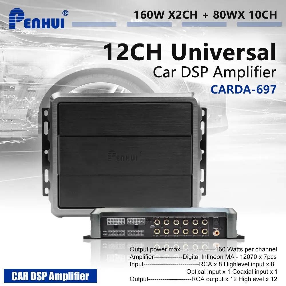 1120 W 12 Channel Car Amplifier Built in DSP Support Bridge Connection to 8CH 10CH Infineon Class D MA-12070
1120 W 12 Channel Car Amplifier Built in DSP Support Bridge Connection to 8CH 10CH Infineon Class D MA-12070