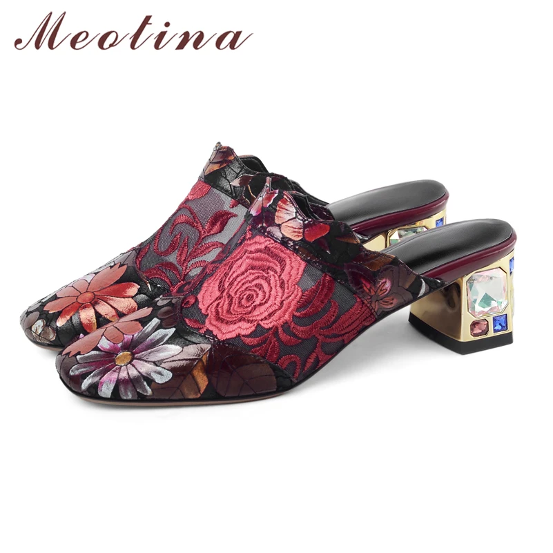 Meotina Women Genuine Leather Mules Pumps Round Toe Thick High Heels Embroider Crystal Sheepskin Ladies Fashion Shoes Summer 43
Meotina Women Genuine Leather Mules Pumps Round Toe Thick High Heels Embroider Crystal Sheepskin Ladies Fashion Shoes Summer 43
