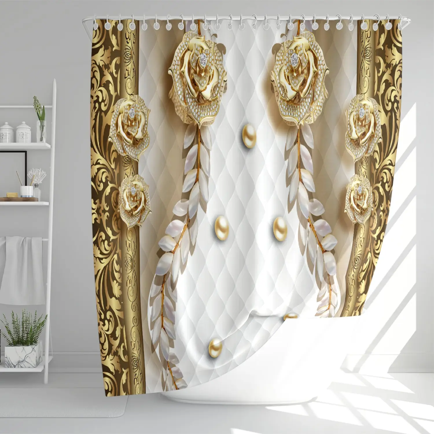 Luxurious Palace Style Rose Pattern Bathroom Shower Curtain with Hook Bathroom Decor set, Pearls Printed Fabrics Free Shipping
Luxurious Palace Style Rose Pattern Bathroom Shower Curtain with Hook Bathroom Decor set, Pearls Printed Fabrics Free Shipping