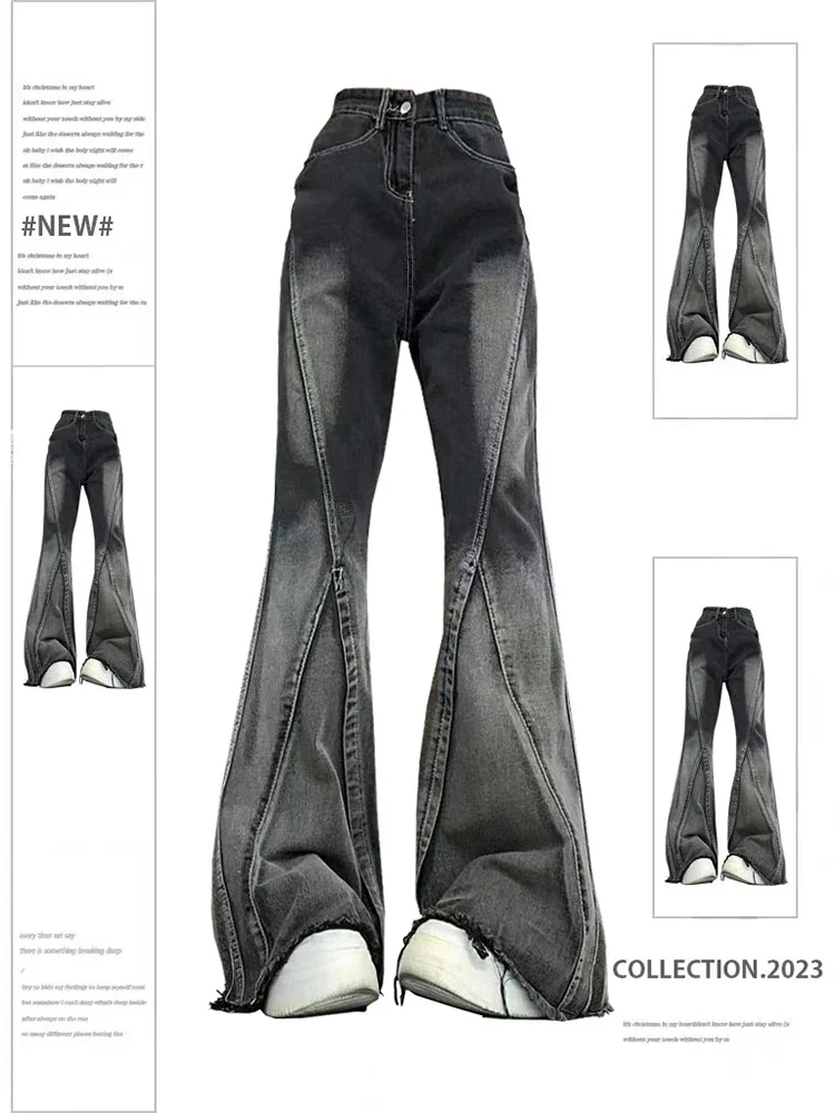 

Women's Black Gothic Y2k Flare Jeans Vintage 90s Aesthetic Denim Trousers Harajuku Oversize Cowboy Pants Emo 2000s Punk Clothes
