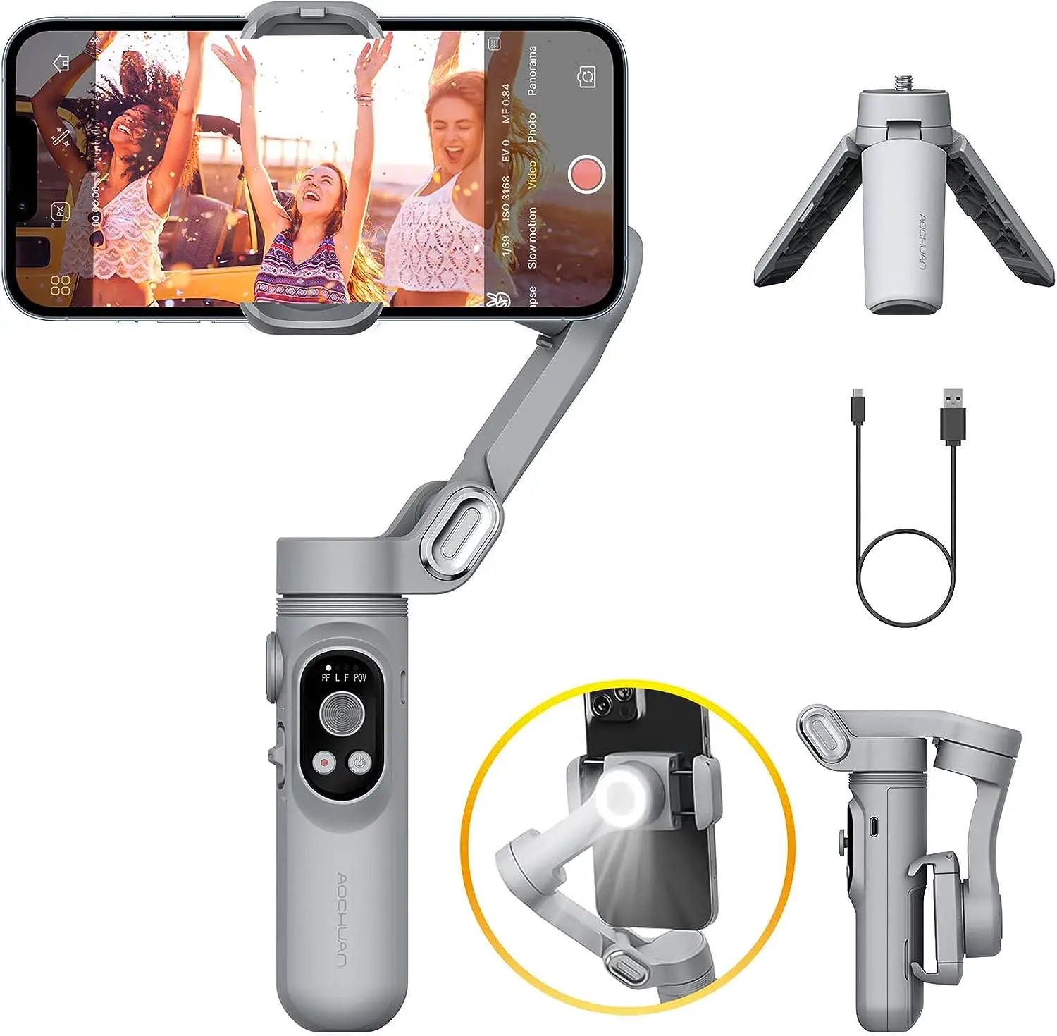 

Gimbal Stabilizer for Smartphone Light Face Tracking Inception Timelapse Foldable 3Axis Gimble for iPhone&Android AOCHUAN SmartX