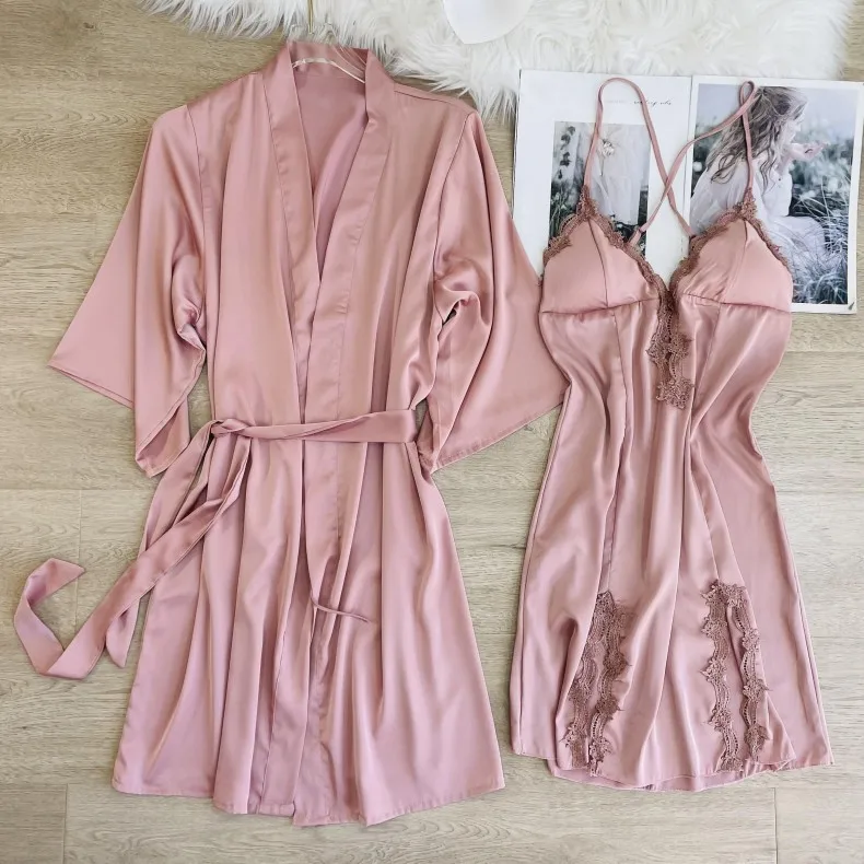 2PCS Kimono Robe Sleepwear Women Sleep Suit Night Dress Sexy Silk Sleepdress Mini Home Clothes Lounge V Neck Lace Edge Nightgown
2PCS Kimono Robe Sleepwear Women Sleep Suit Night Dress Sexy Silk Sleepdress Mini Home Clothes Lounge V Neck Lace Edge Nightgown