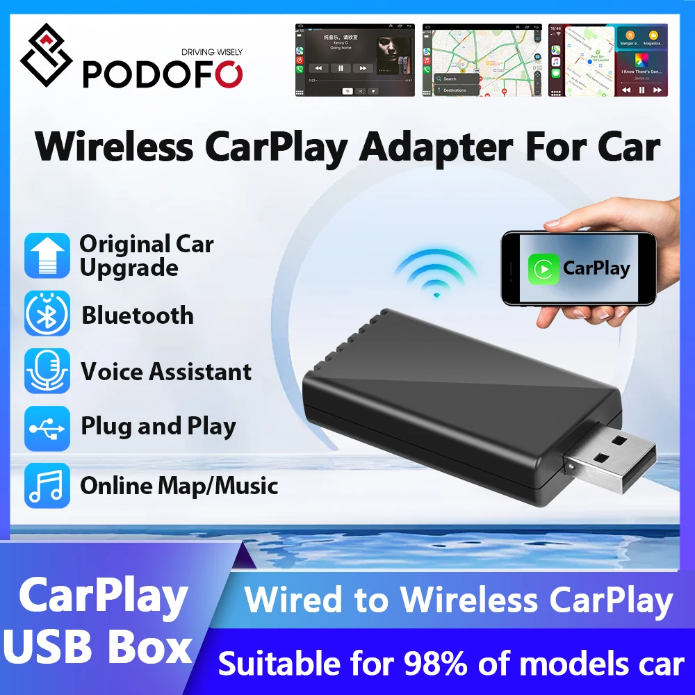 Podofo Wireless Apple CarPlay Dongle carplay Adapter Mirrorlink USB Dongle AI Box for Car Multimedia Player Navigation
Podofo Wireless Apple CarPlay Dongle carplay Adapter Mirrorlink USB Dongle AI Box for Car Multimedia Player Navigation