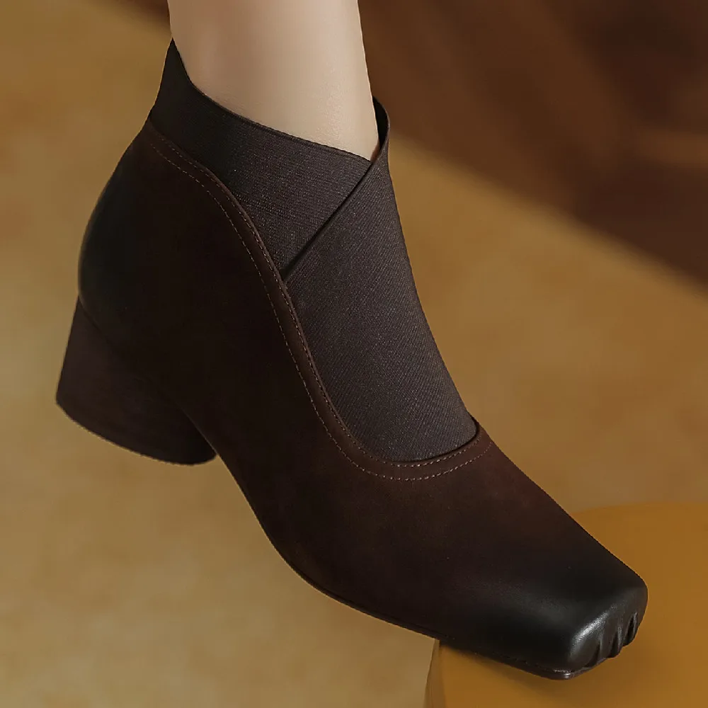 Women's cow leather elastic band patchwork slip-on autumn ankle boots square toe elegant ladies 5cm round heel short boots shoes
Women's cow leather elastic band patchwork slip-on autumn ankle boots square toe elegant ladies 5cm round heel short boots shoes