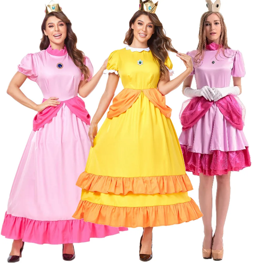 

Halloween Purim Carnival Party Luigi Bros Pink Peach Princess Cosplay Costume Fairy Tales Alice in Wonderland Queen Fancy Dress