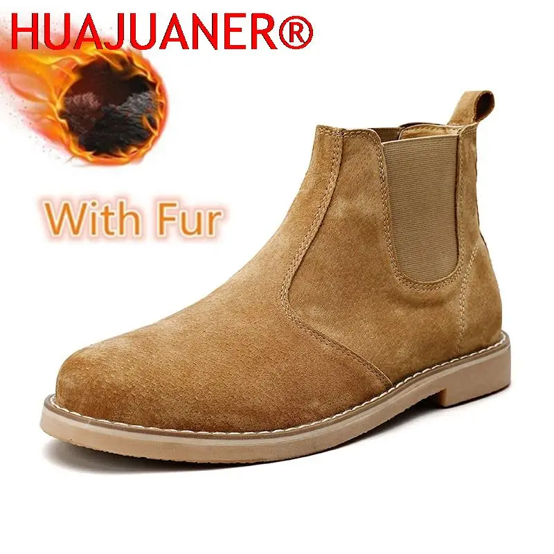 

Men Boots Leather Suede Shoes Winter Snow Shoes Snow Boots Warms Chelsea Men's Ankle Business Dress Slip on Boot Cowboy Botas