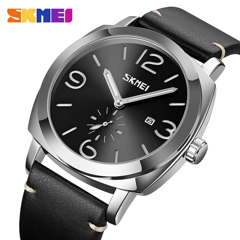 

SKMEI 9305 Male Simple Date Time Sport Watches Mens Clock reloj hombre Brand Luxury Genuine Leather Strap Quartz Wristwatches