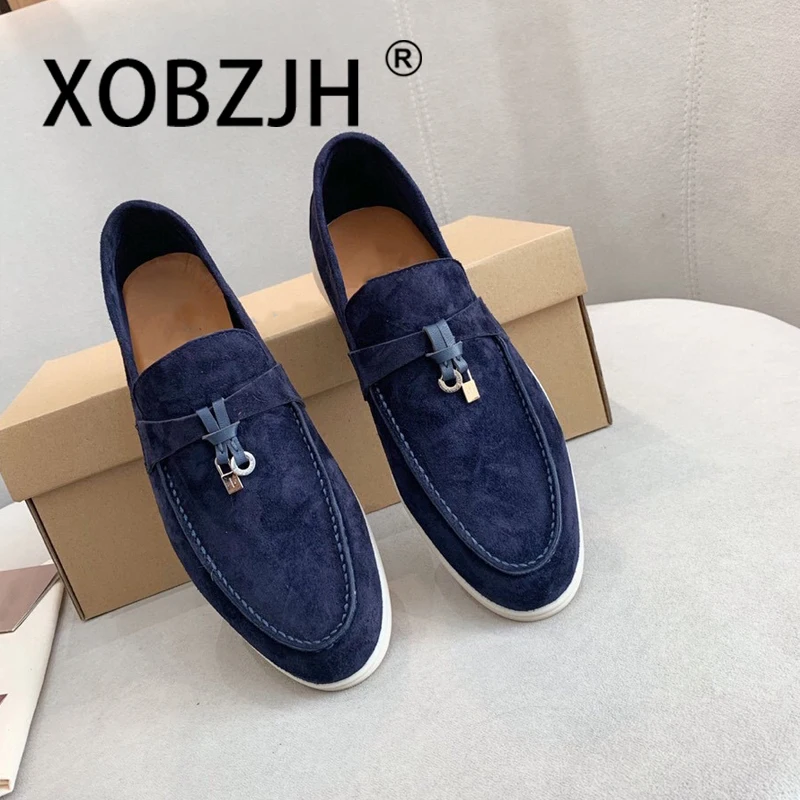 

Loafers Fashion Summer Walk Shoes Spring Autumn Suede Women Causal Moccasines Leather Metal Pendant Flat Shoes Lazy SlipOn Mules