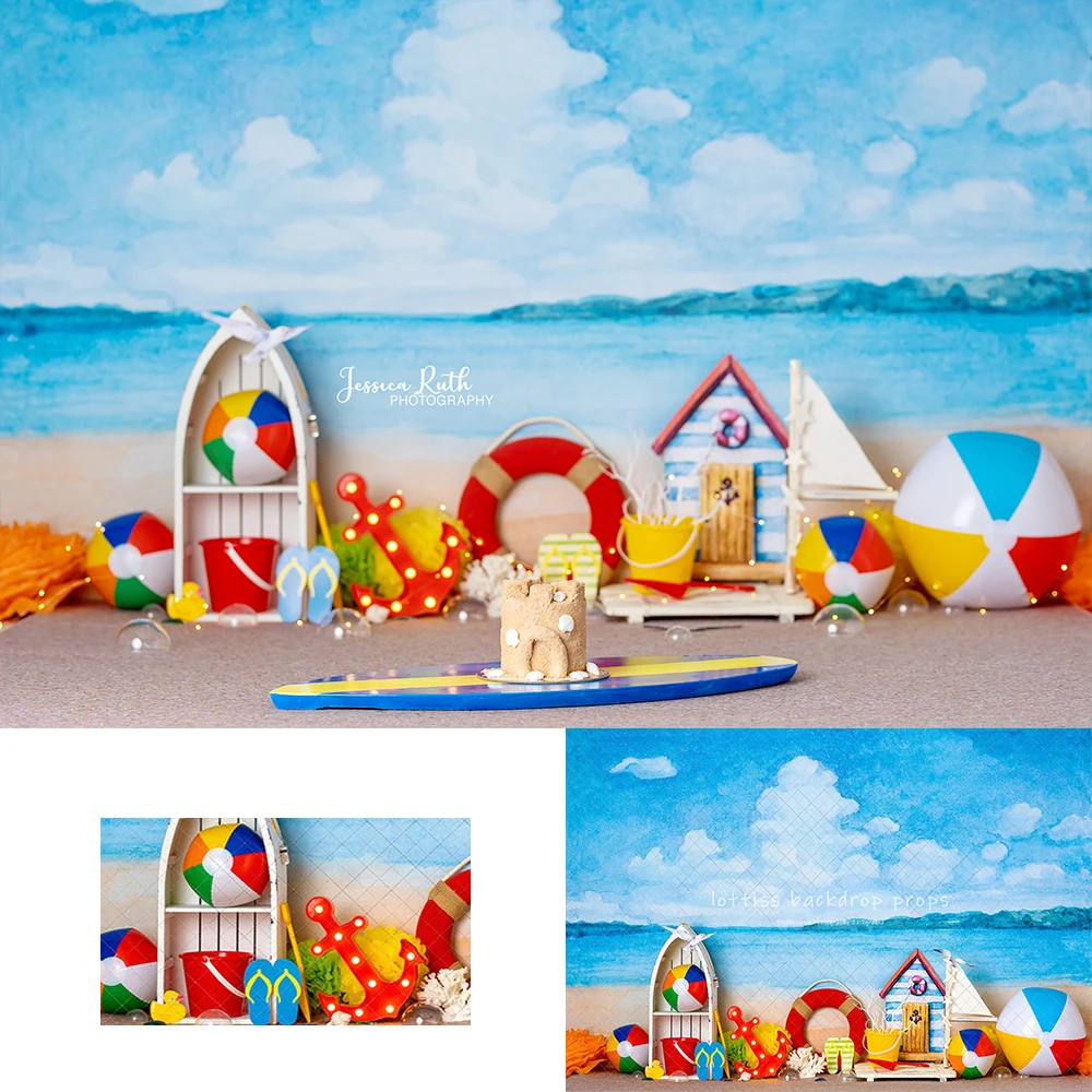 

Summer Beach Day Fun Surfing Backdrops Kids Baby Photography Child Adult Photocall Decors Beach Sand Palm Trees Backgrounds