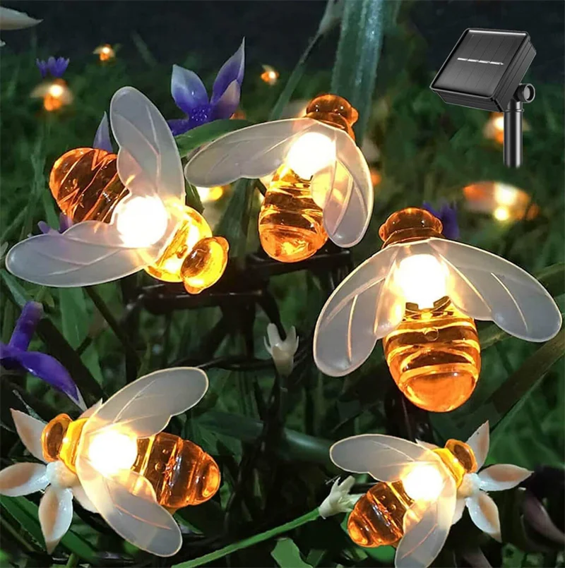 

Гирлянда на солнечной батарее, уличная водонепроницаемая лампа с имитацией пчелы, 20 светодиодов, 50 светодиодов, для украшения сада и Рождества
