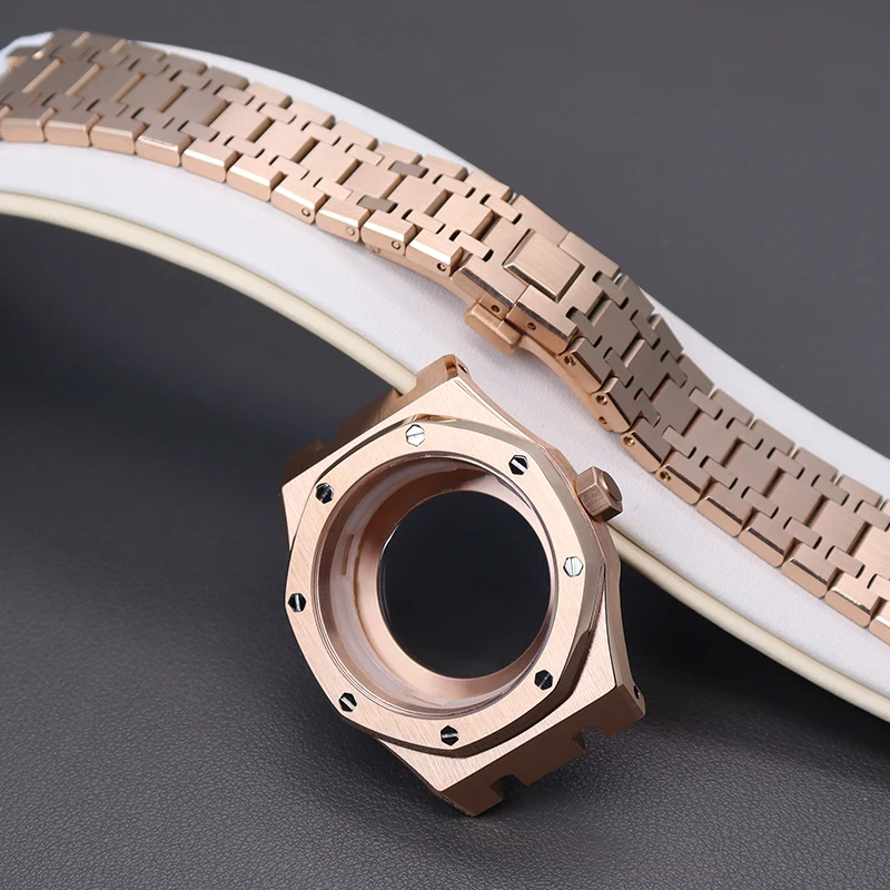 

41mm Rose Gold Watch Case Watchband Accessory Parts For Seiko nh35 nh36 Movement 31.8mm Dial 316L stainless steel Waterproof