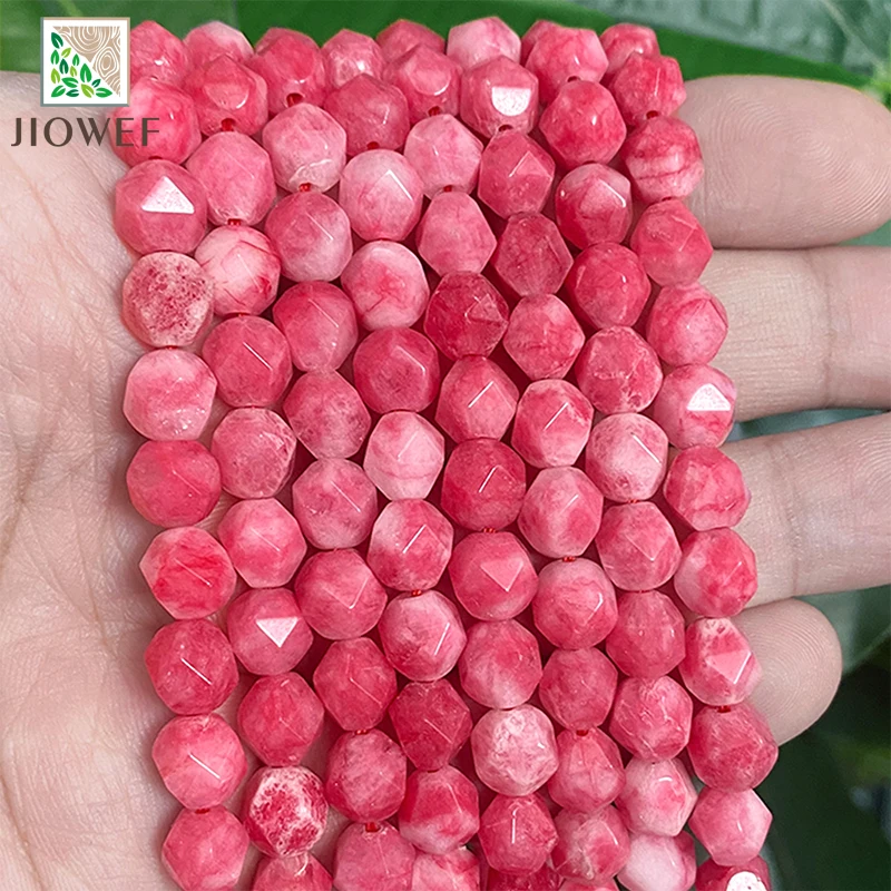 

Natural Stone Smooth Faceted Red Chalcedony Spacer Beads DIY Charms Bracelet Necklace Accessories for Making Jewelry 8mm 14"Inch