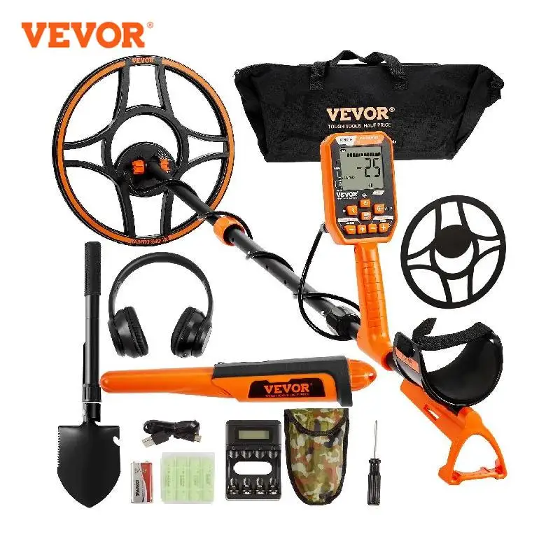

VEVOR Professional Rechargeable Metal Detector 12" IP68 Waterproof Coil 39-50 in Adjustable with LCD 7Modes for Treasure Hunting