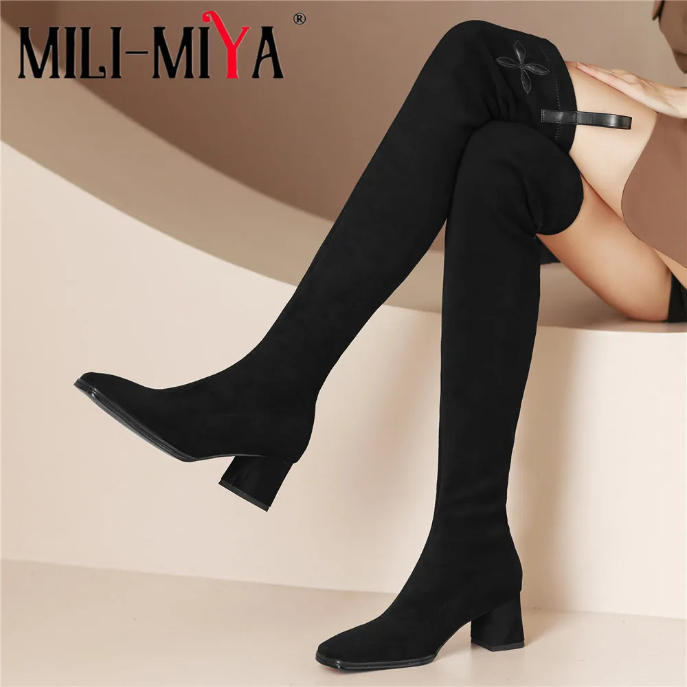 MILI-MIYA Fashion Pointed Toe Thick Heels Women Stretch Flock Over The Knee Boots Black Color Plus Size 34-43 Slip On For Ladies
MILI-MIYA Fashion Pointed Toe Thick Heels Women Stretch Flock Over The Knee Boots Black Color Plus Size 34-43 Slip On For Ladies